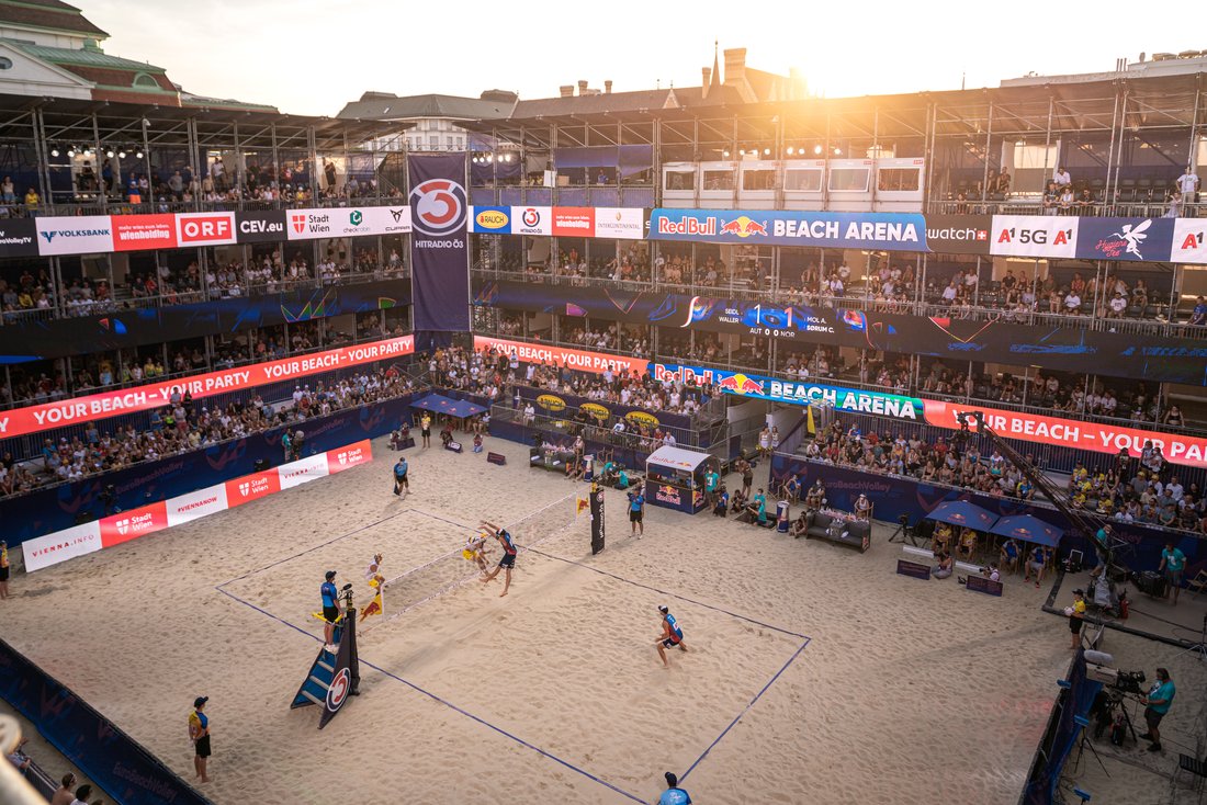 Das EM-Stadion in Wien Hier fühlen sich die deutschen Beach-Volleyballer:innen wohl: Das Stadion der EM in Wien